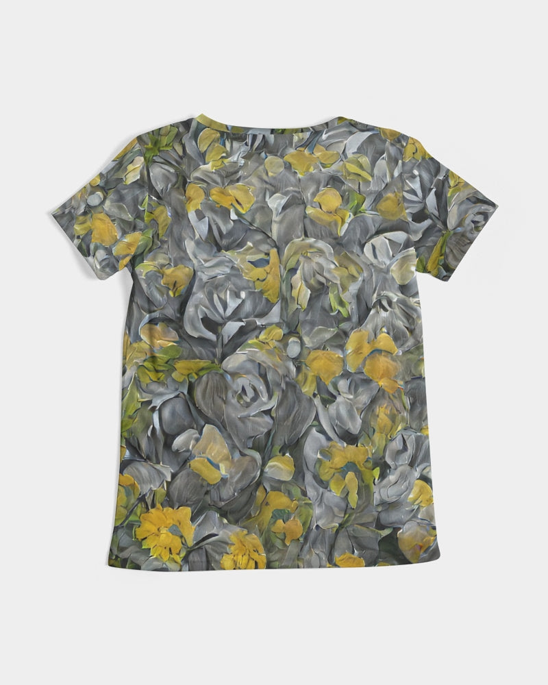 Orange and yellow and grey abstract design of Roses Women's V-Neck Tee