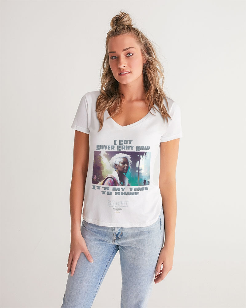 Black sister time to shine Women's All-Over Print V-Neck Tee