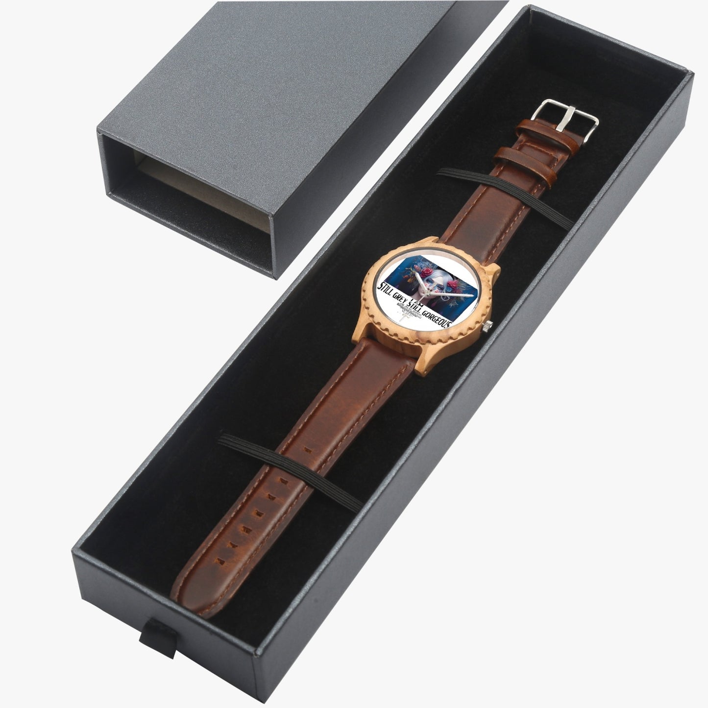 Silver grey white hair inspiration Italian Olive Lumber Wooden Watch - Leather Strap