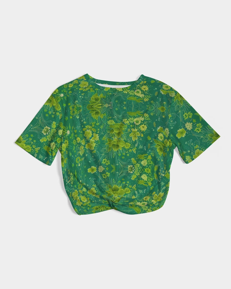 Green lush Repeat pattern Women's Twist-Front Cropped Tee