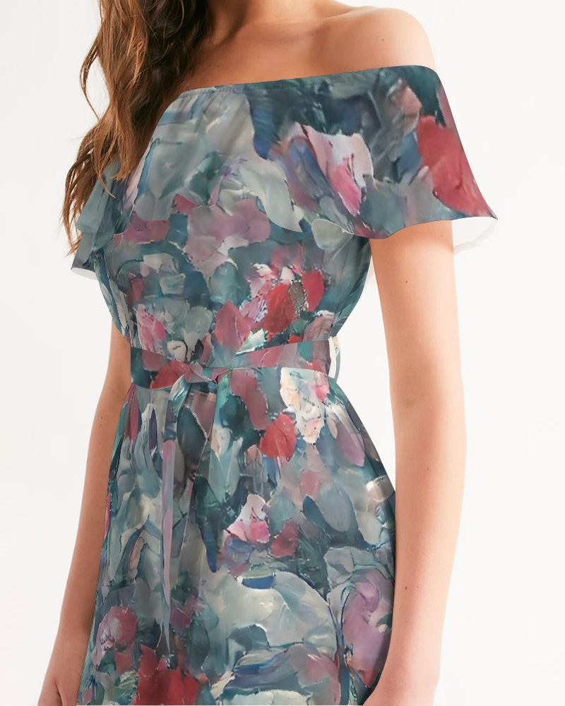 Abstract Rose design Women's Off-Shoulder Dress