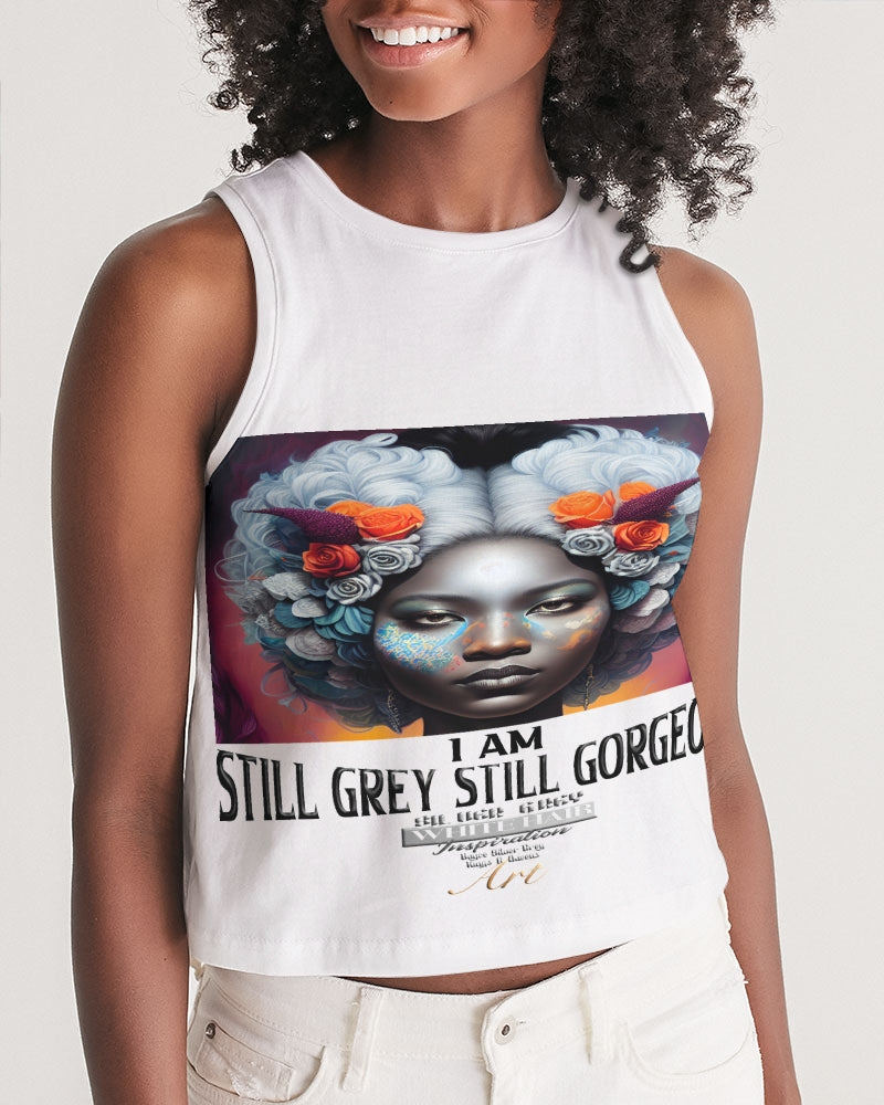 Promoting black women with silver grey hair Women's Cropped Tank