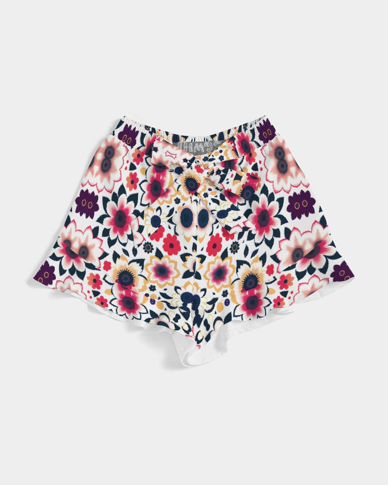 Abstract flower pattern Women's All-Over Print Ruffle Shorts