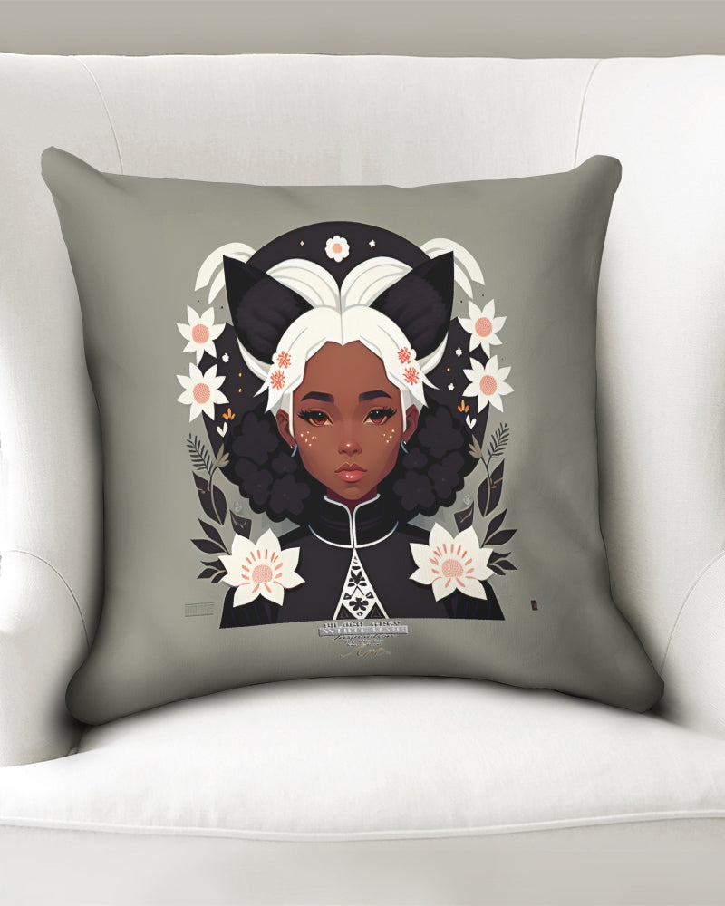 Nubian girl silver fox Throw Pillow Case 18"x18"