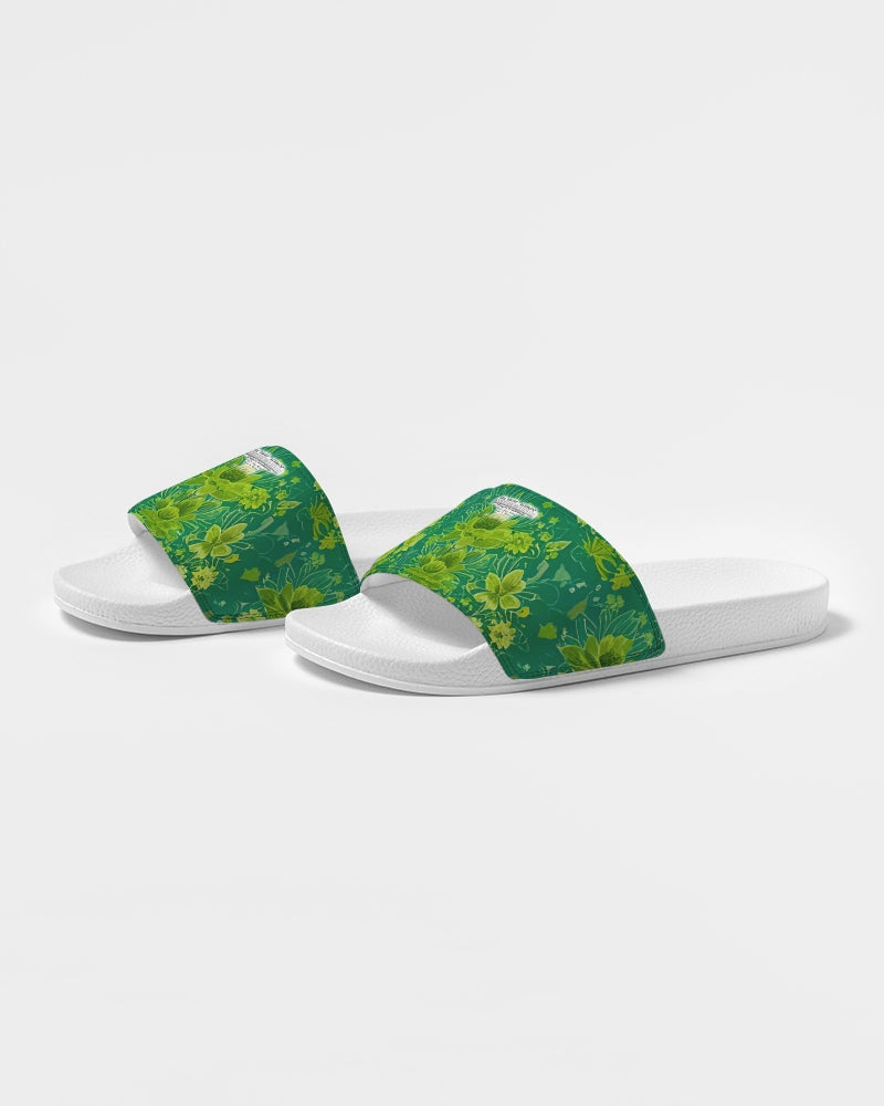 Lush green flower pattern design with logo Men's Slide Sandal