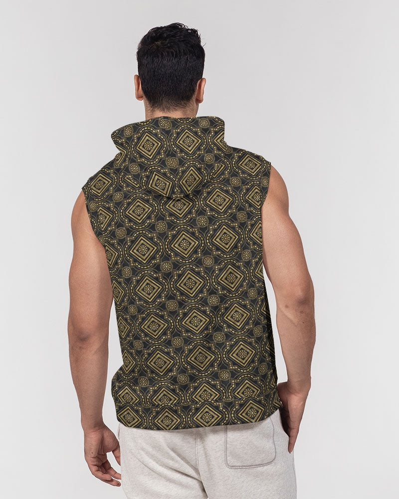 Brown Diamond pattern Men's Premium Heavyweight Sleeveless Hoodie