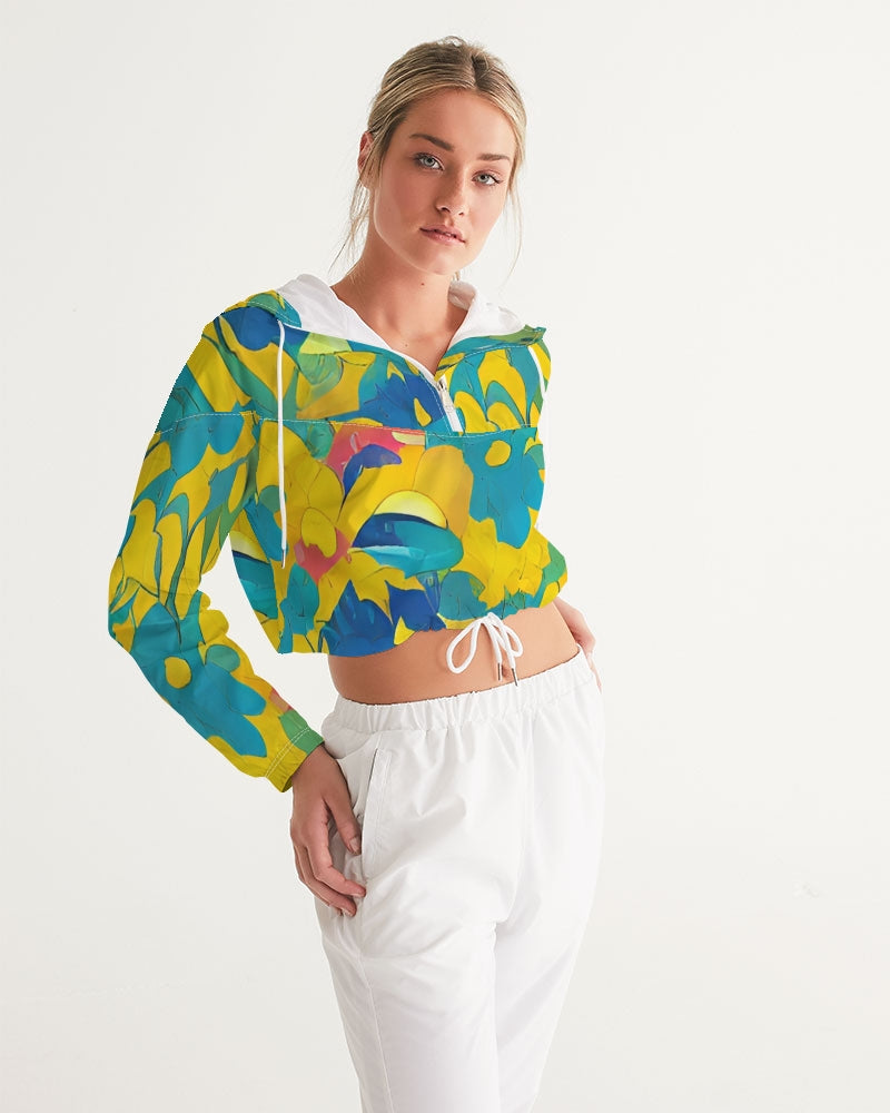 Beautiful yellow and blue hint of red pattern Women's Cropped Windbreaker