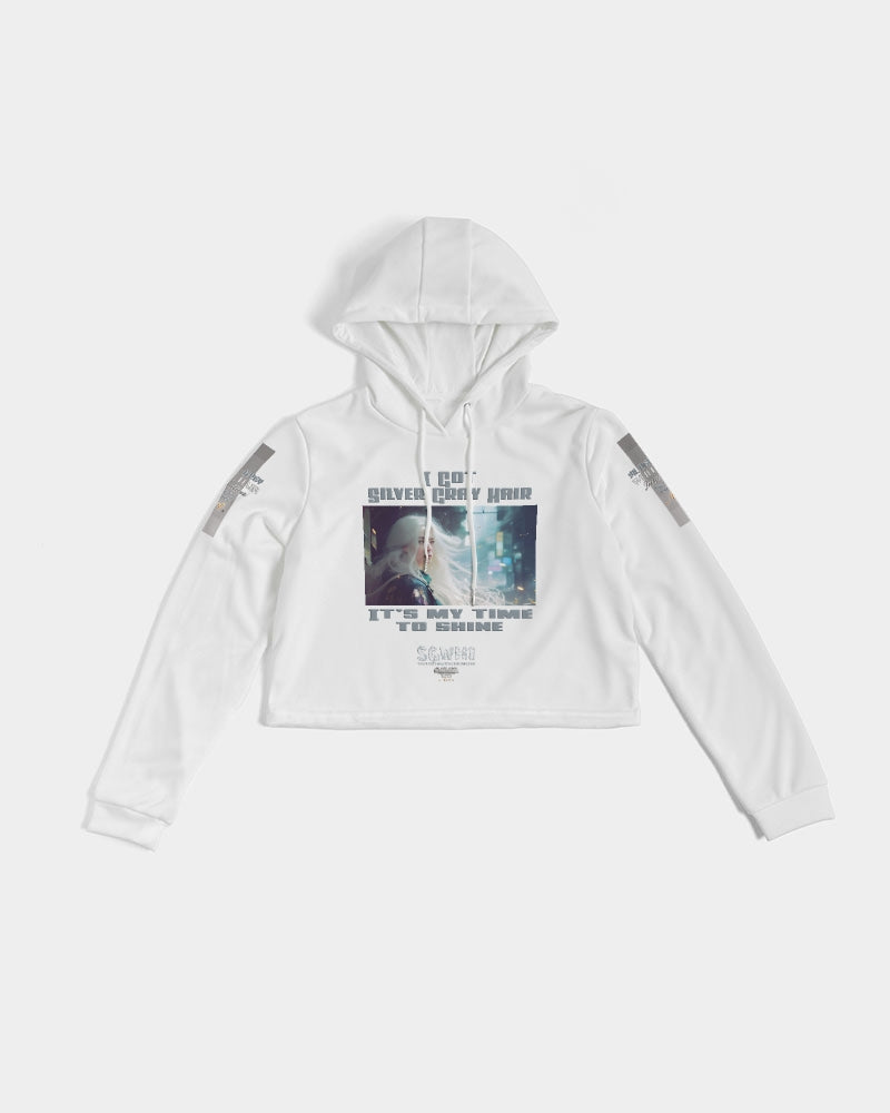 Beautiful white woman my time to shine Women's All-Over Print Cropped Hoodie