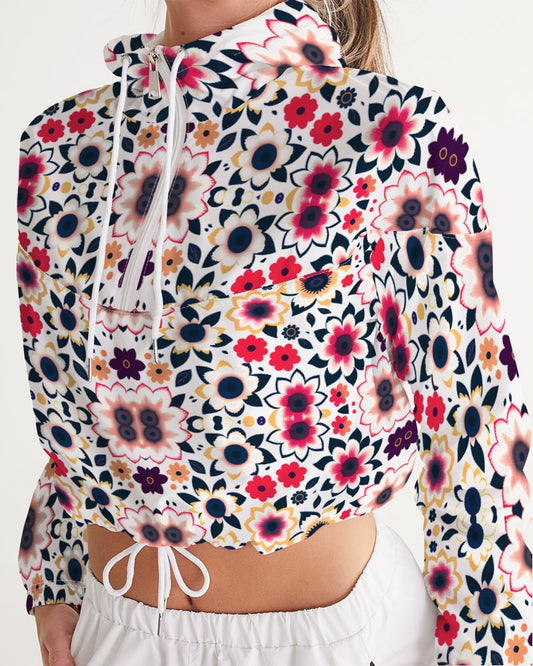 Abstract flower pattern Women's All-Over Print Cropped Windbreaker