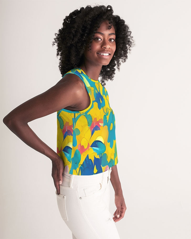 Beautiful yellow and blue hint of red pattern Women's Cropped Tank