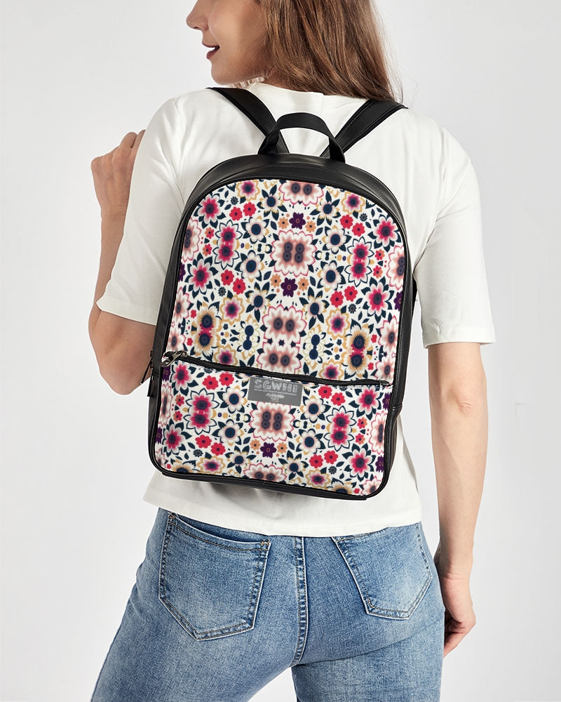 Abstract flower pattern Classic Faux Leather Backpack