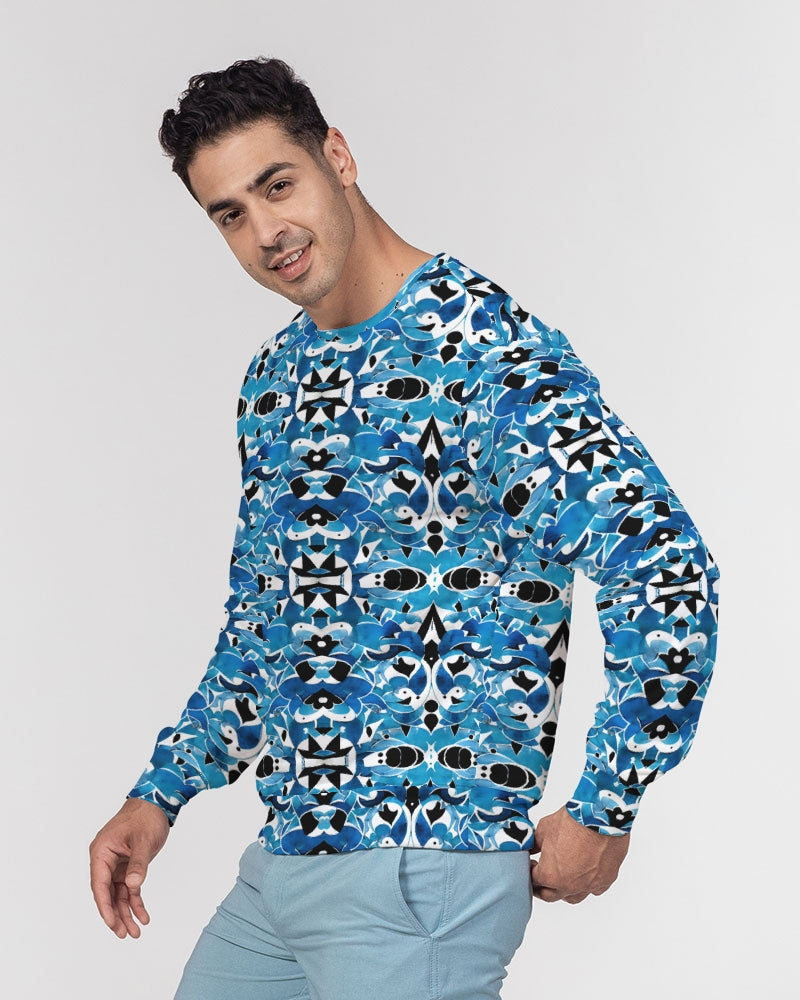 Blue Abstract pattern design Men's Classic French Terry Crewneck Pullover