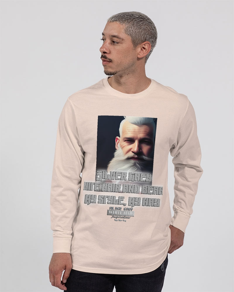 Silver Grey white hair and beard, my style my way Unisex Long Sleeve Tee | Lane Seven