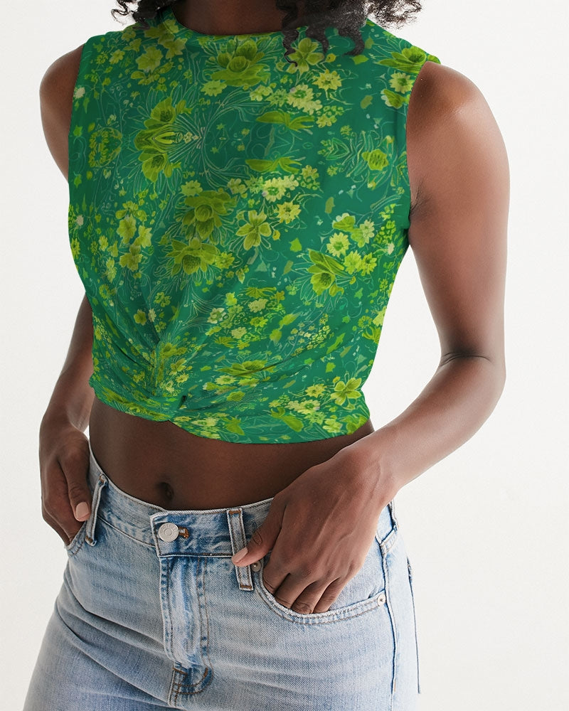 Green lush Repeat pattern Women's Twist-Front Tank