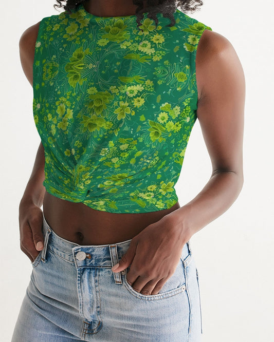 Green lush Repeat pattern Women's Twist-Front Tank