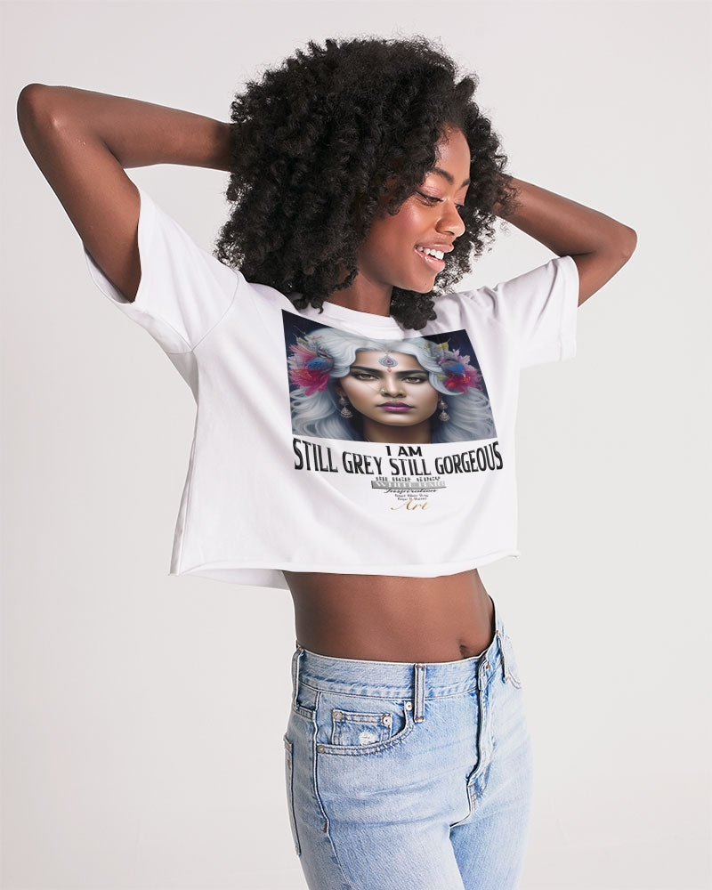 Promoting Indian women with silver grey hair Women's Lounge Cropped Tee