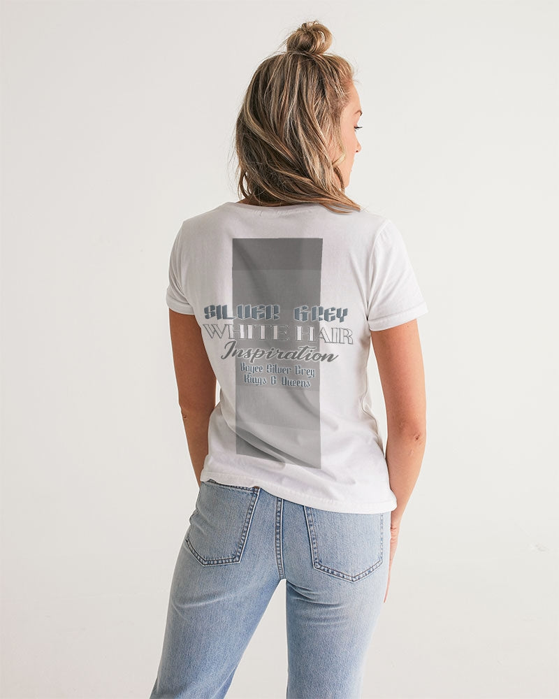 Promoting Indian women with silver grey hair Women's V-Neck Tee