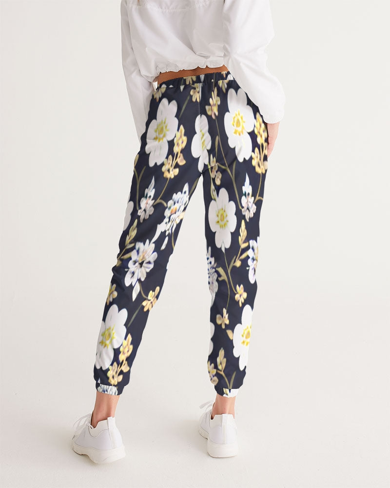 Pink flower black background Women's All-Over Print Track Pants