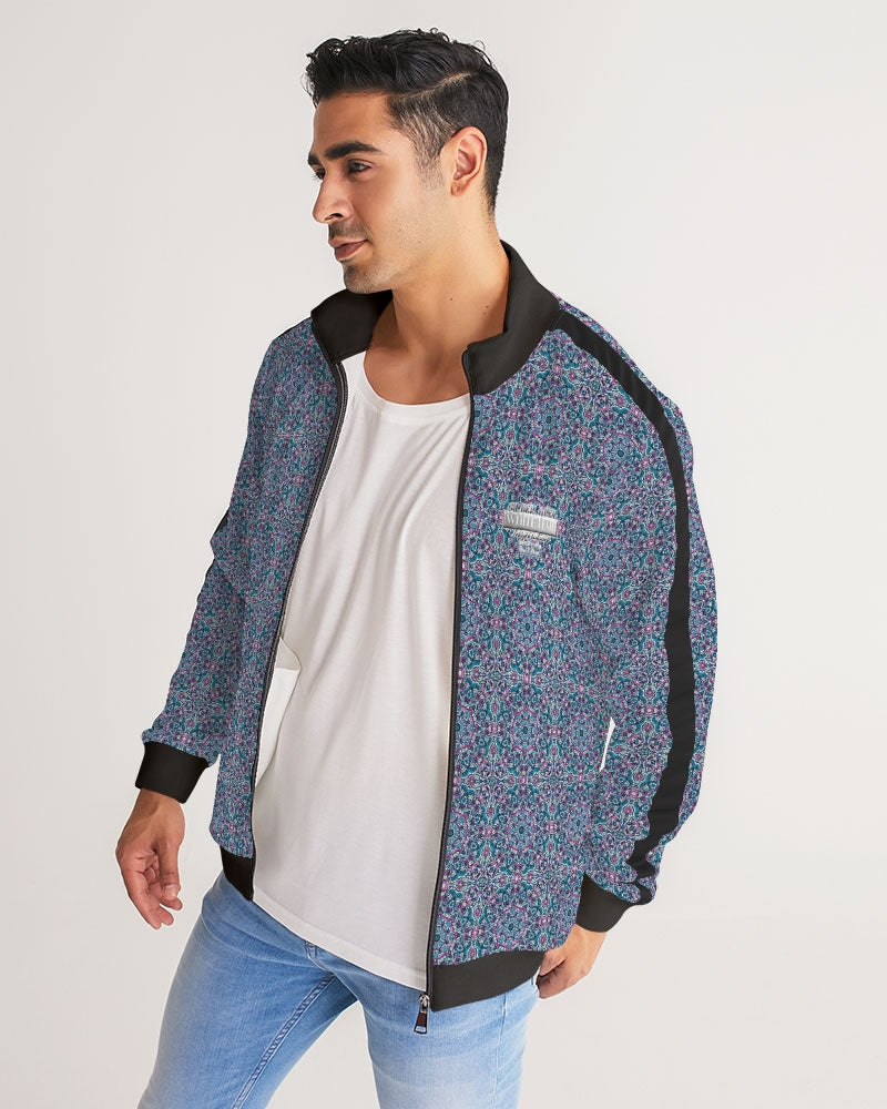 Blue Mosaic pattern design Men's Stripe-Sleeve Track Jacket