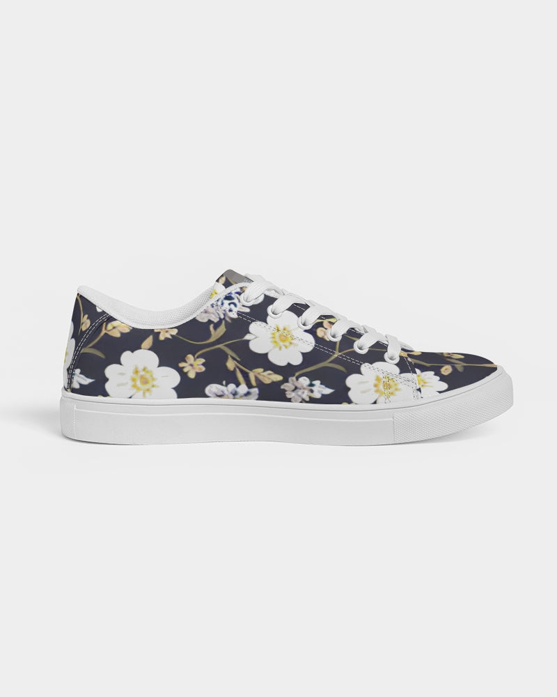 Pink flower black background Women's Faux-Leather Sneaker