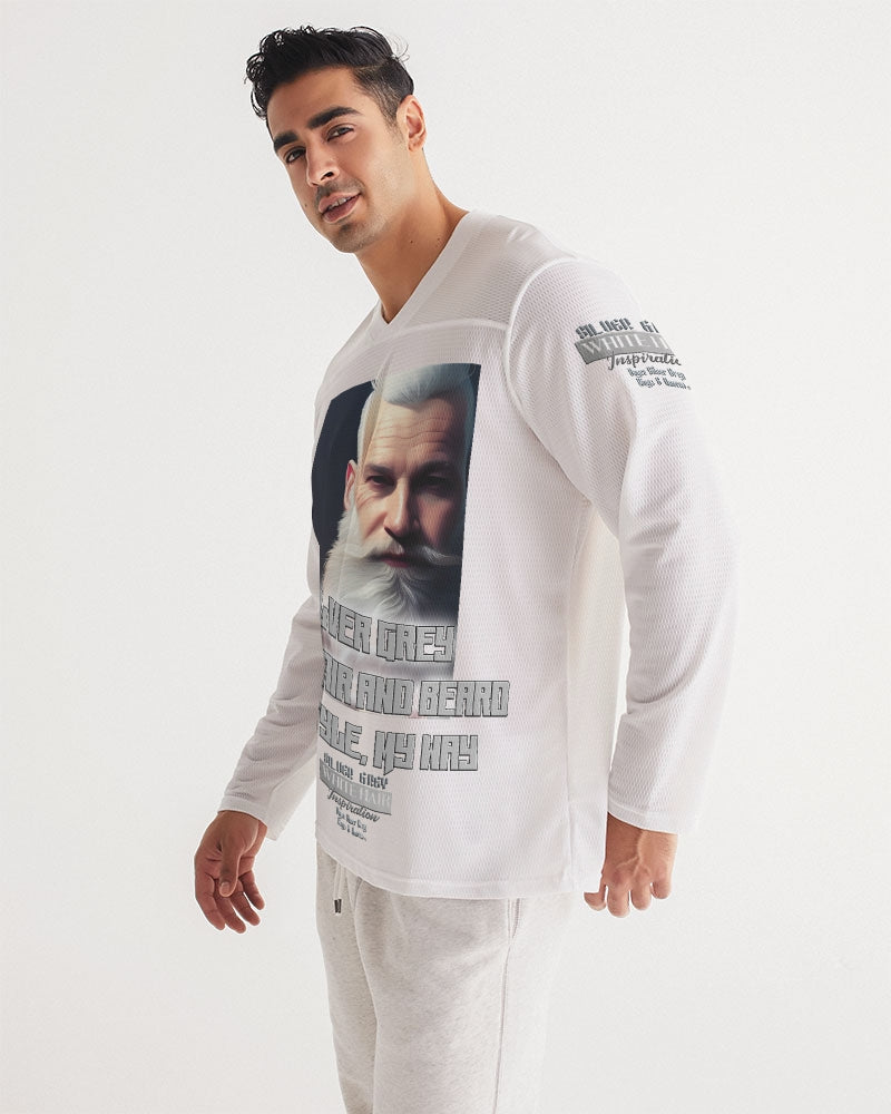 Silver Grey white hair and beard, my style my way Men's Long Sleeve Sports Jersey