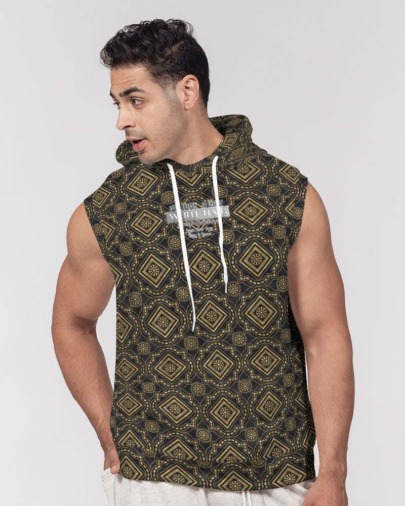 Brown Diamond pattern Men's Premium Heavyweight Sleeveless Hoodie