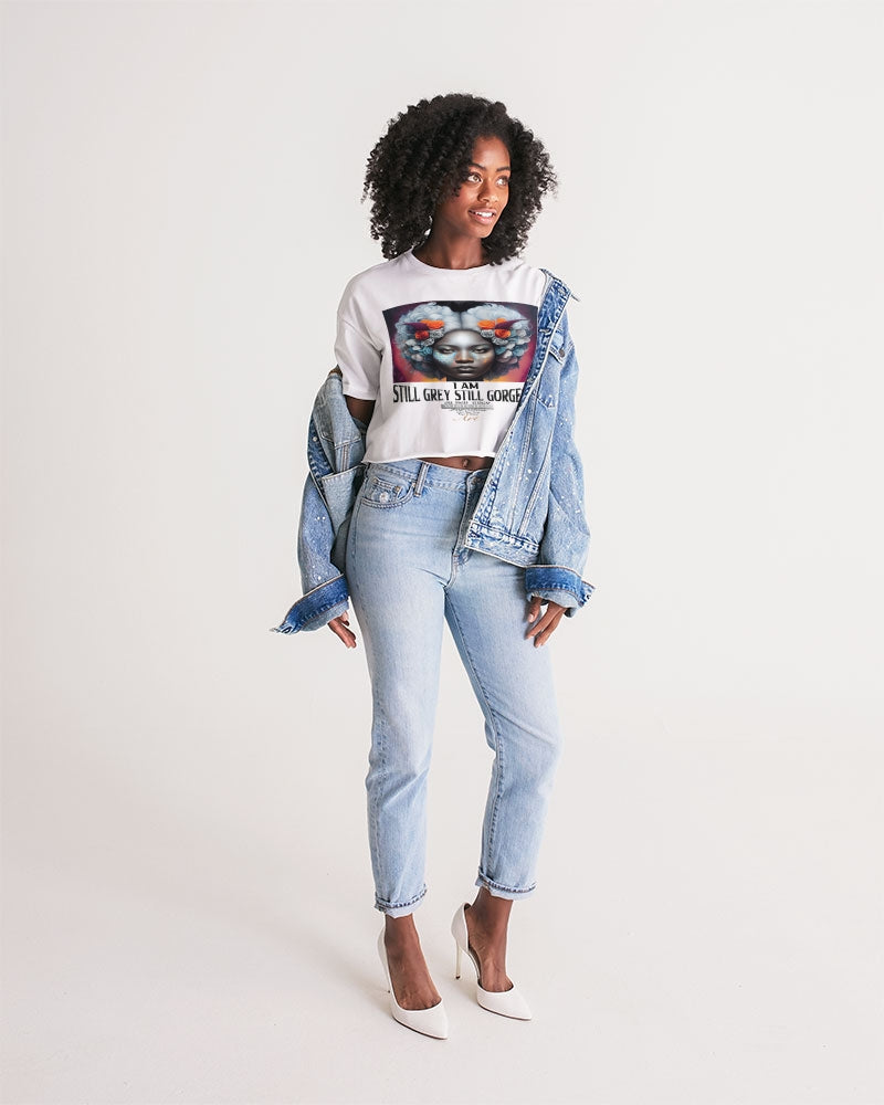 Promoting black women with silver grey hair Women's Lounge Cropped Tee