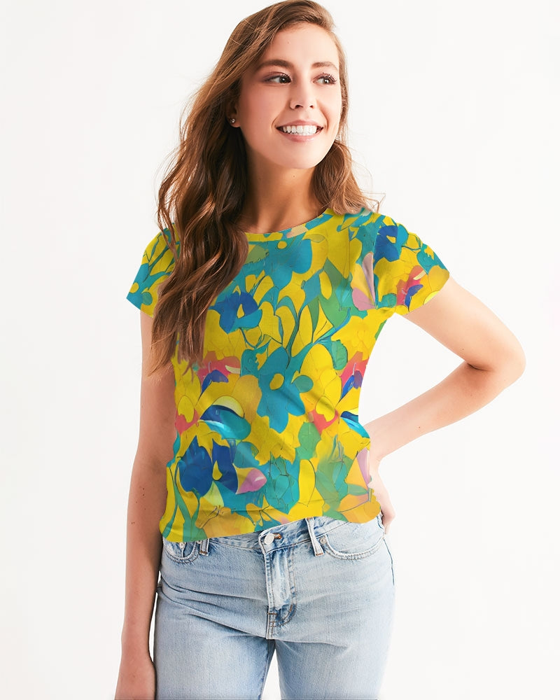 Beautiful yellow and blue hint of red pattern Women's Tee