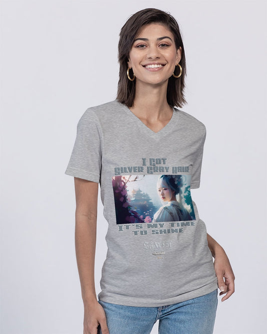 Asian sister with silver grey hair Unisex Jersey V-Neck Tee | Bella + Canvas