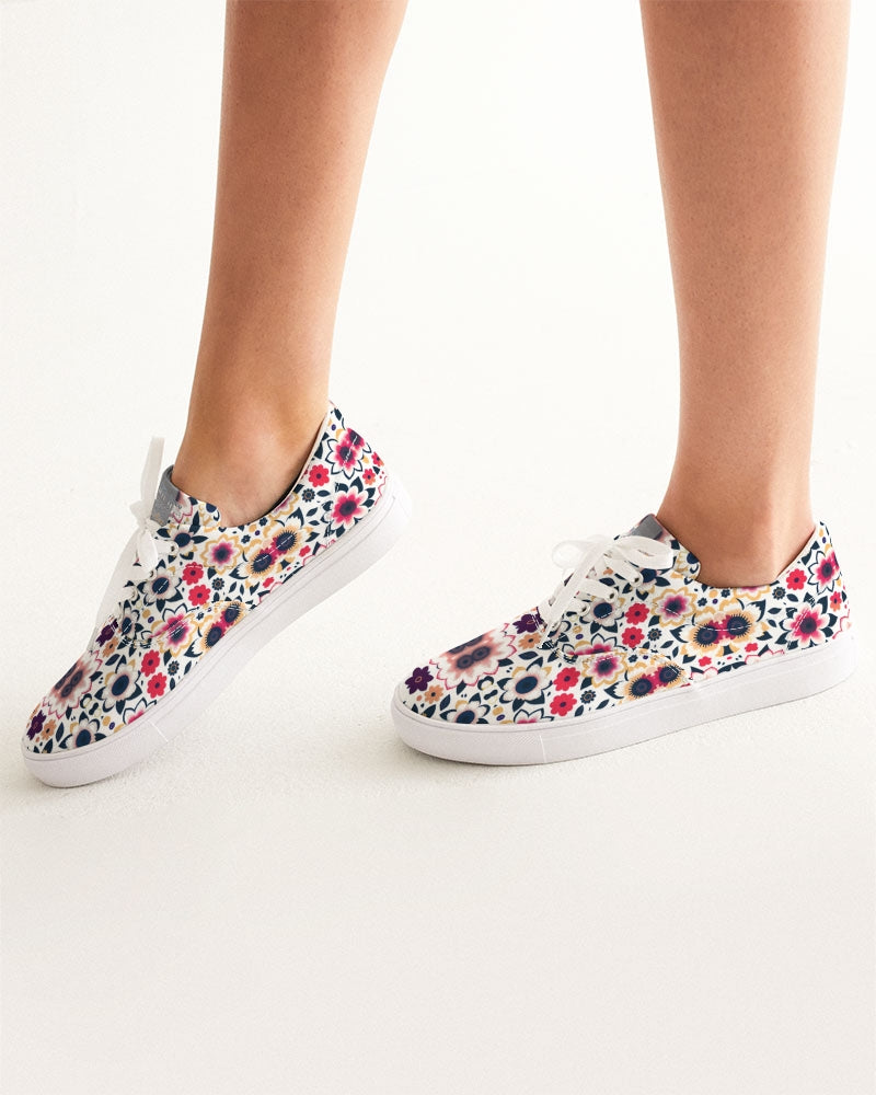 Abstract flower pattern Women's Lace Up Canvas Shoe