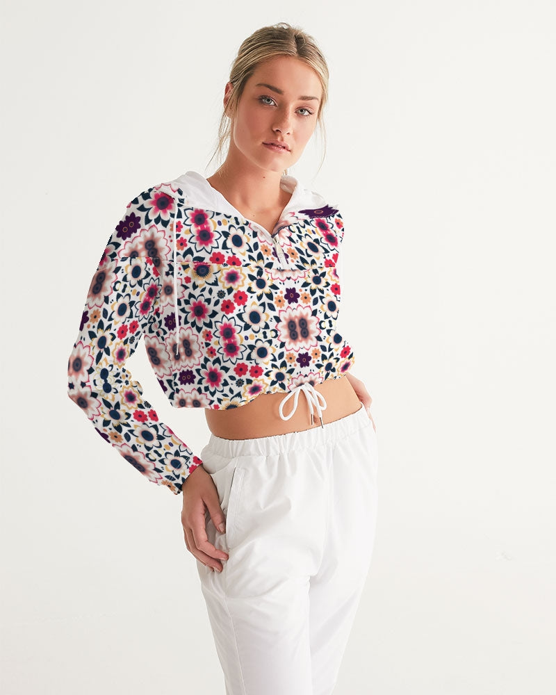 Abstract flower pattern Women's All-Over Print Cropped Windbreaker