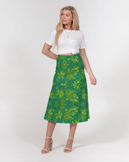 Green lush Repeat pattern Women's A-Line Midi Skirt