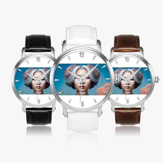 Asian woman clock face Silver grey white hair inspiration 46mm Unisex Automatic Watch (Silver)