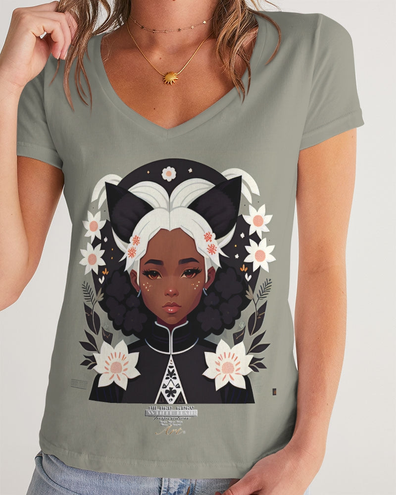 Nubian girl silver fox Women's V-Neck Tee