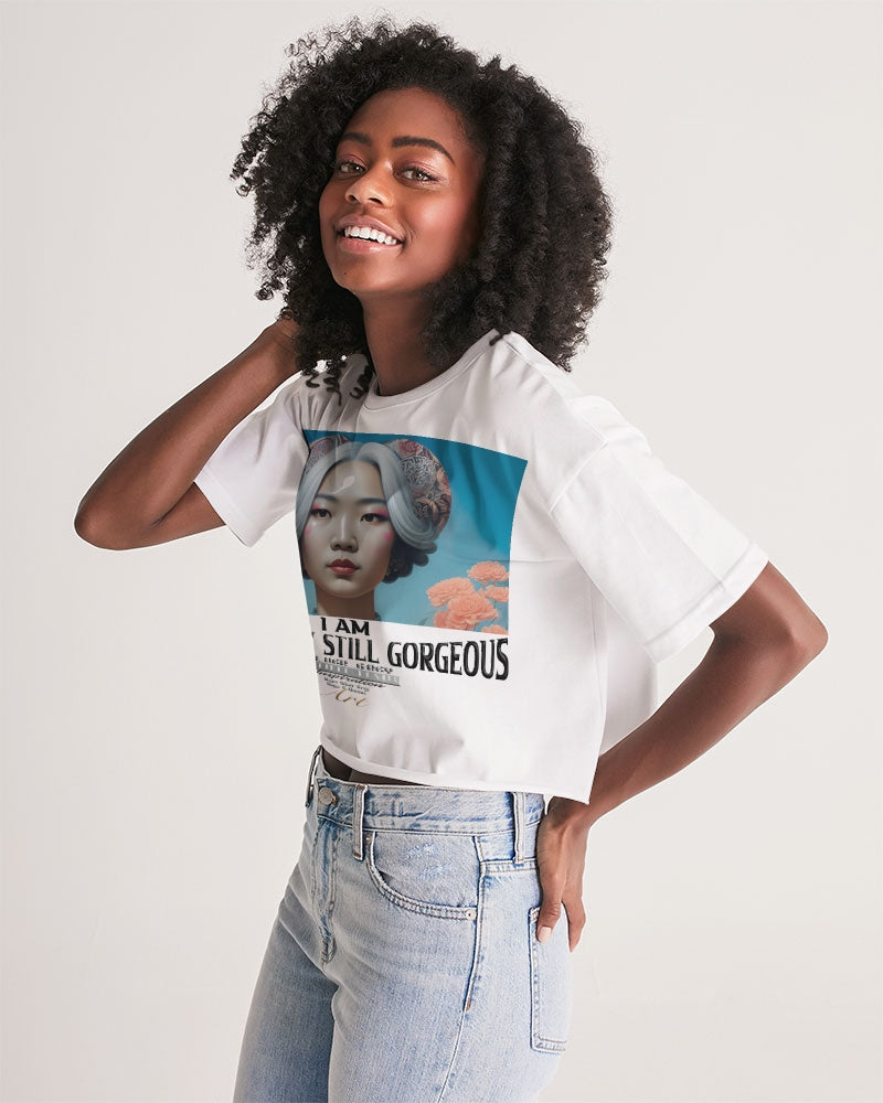 Promoting Asian women with silver grey Women's Lounge Cropped Tee