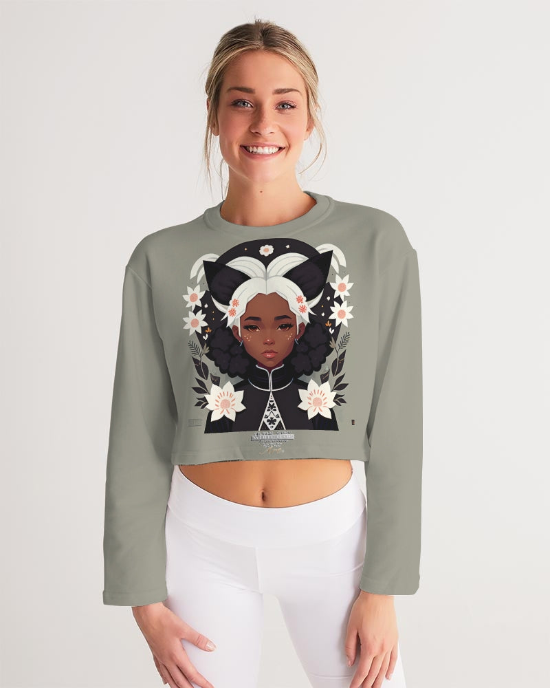 Nubian girl silver fox Women's Cropped Sweatshirt