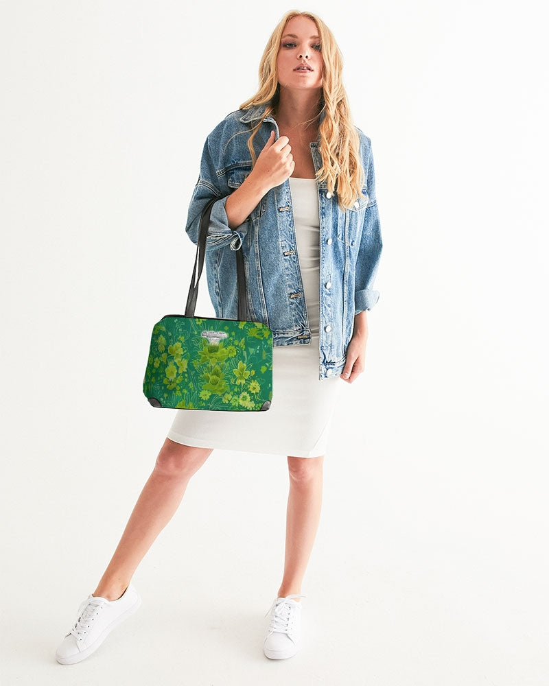 Lush green flower pattern design with logo Shoulder Bag