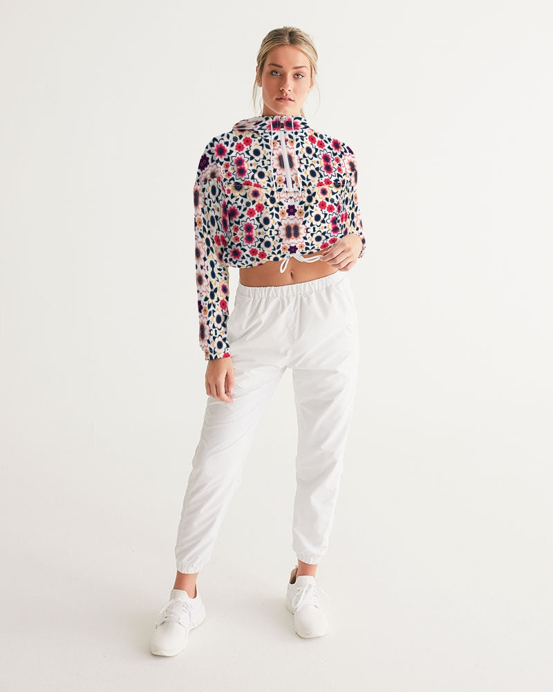 Abstract flower pattern Women's All-Over Print Cropped Windbreaker