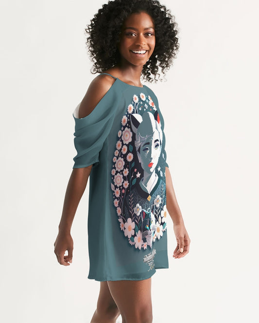 Silverfox flower Women's Open Shoulder A-Line Dress