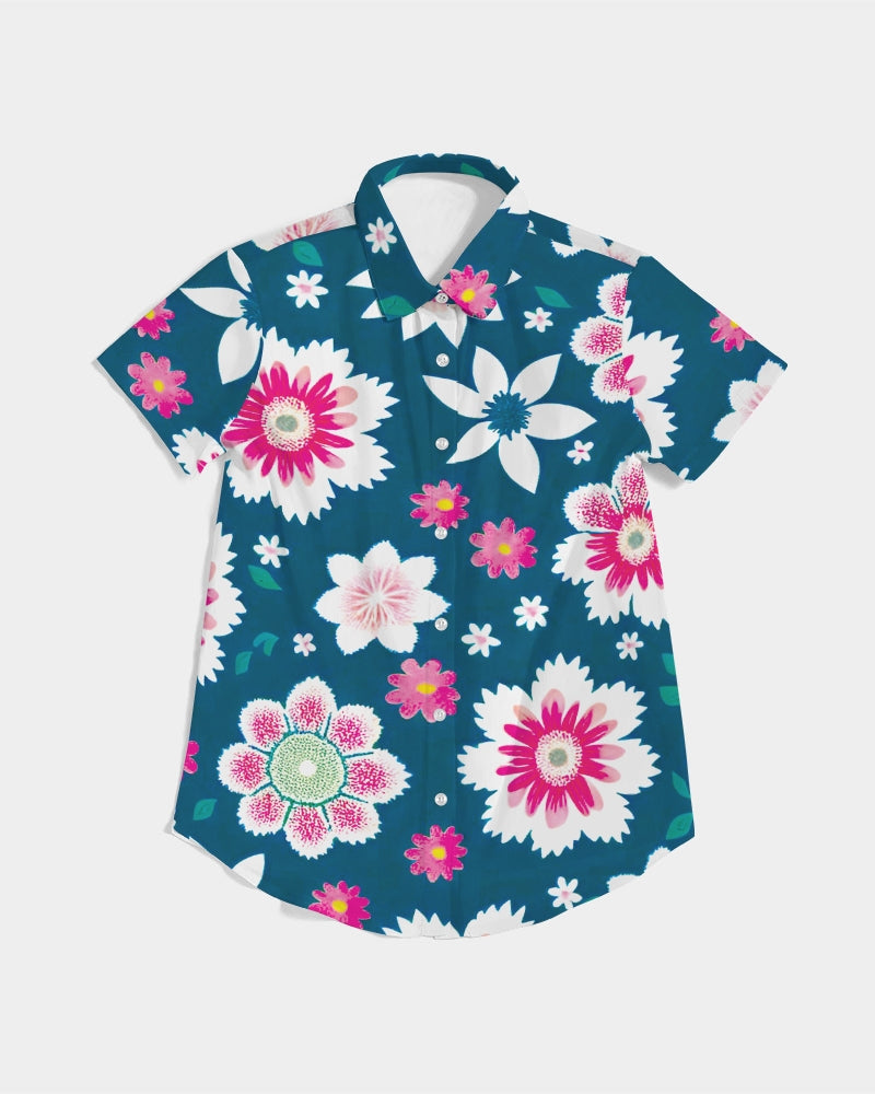 Beautiful floral pattern Women's All-Over Print Short Sleeve Button Up