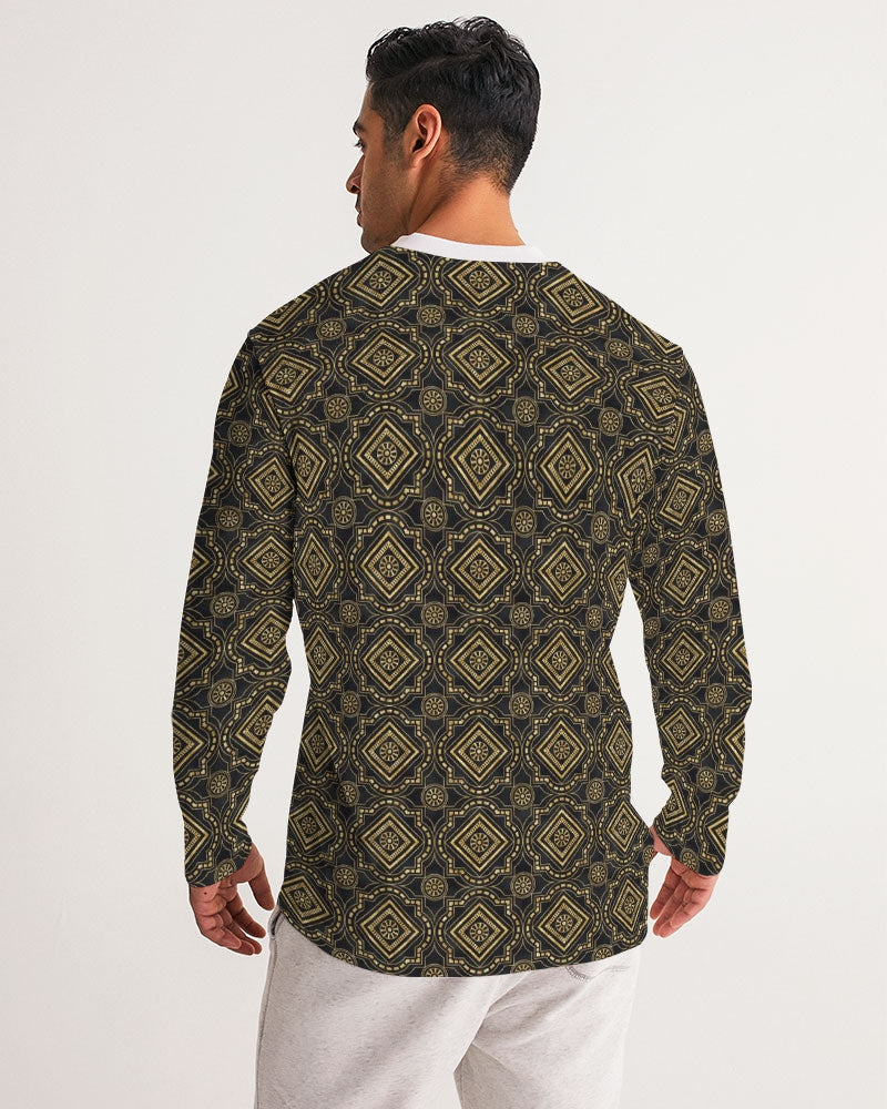 Brown Diamond pattern Men's Long Sleeve Sports Jersey