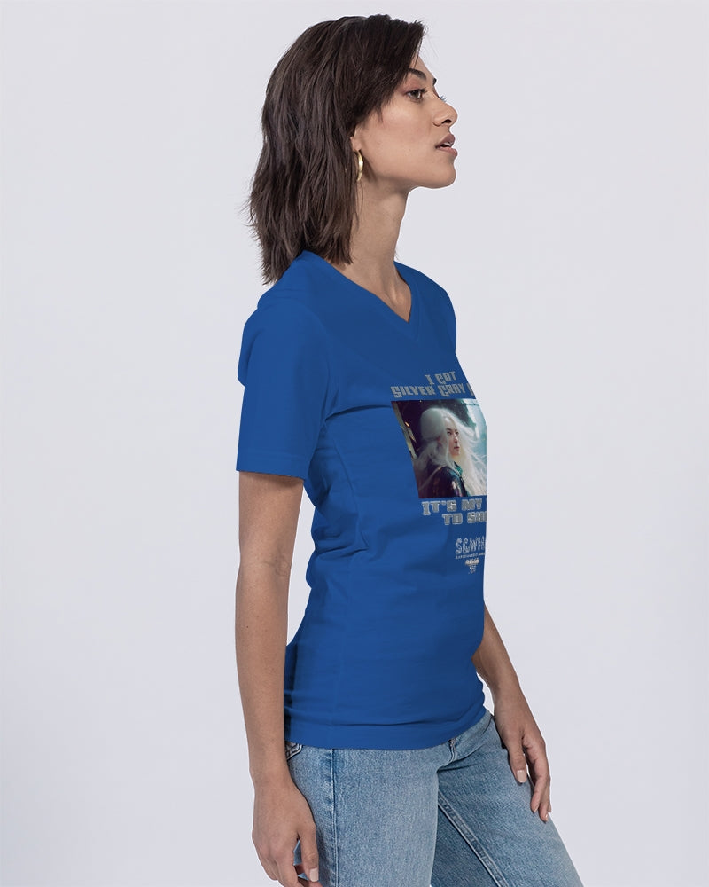 Beautiful white woman my time to shine Unisex Jersey V-Neck Tee | Bella + Canvas