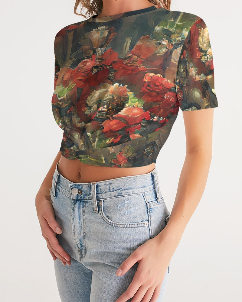 Abstract Rose design Women's Twist-Front Cropped Tee