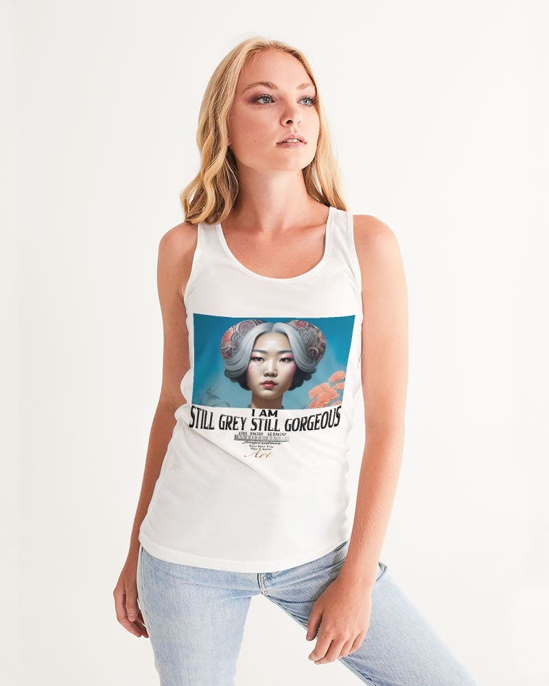 Promoting Asian women with silver grey Women's Tank