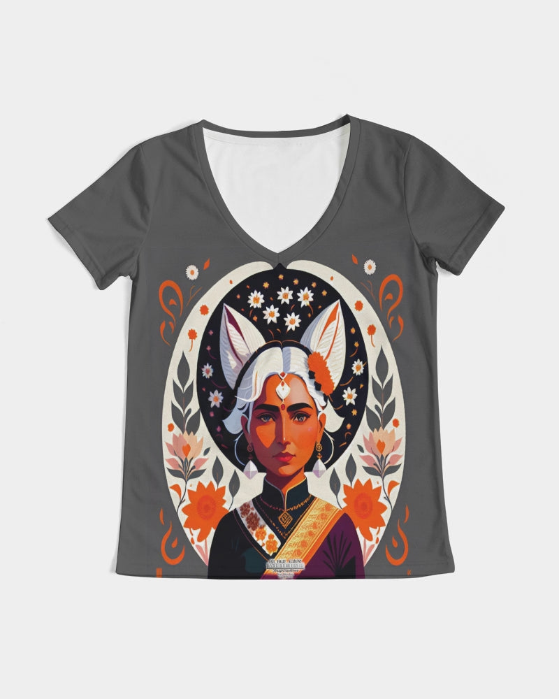 Indian Silver fox Women's V-Neck Tee