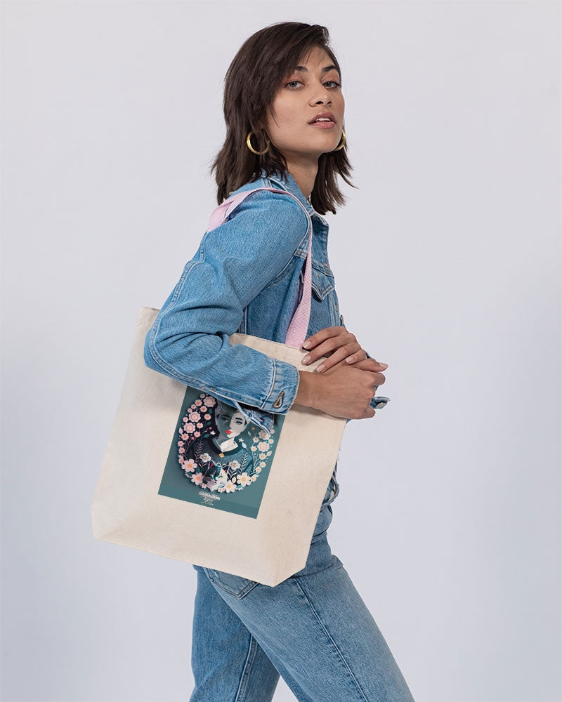 Silverfox flower Canvas Tote with Contrast-Color Handles | Q-Tees