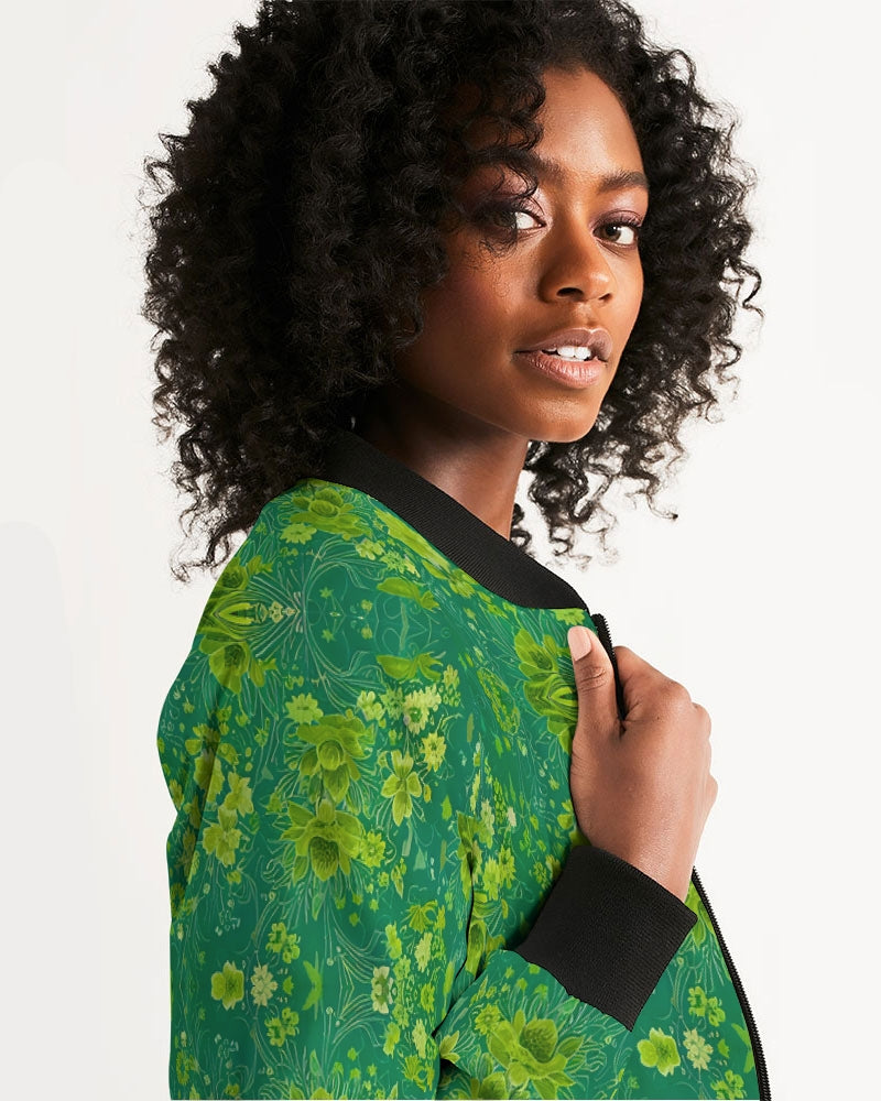 Green lush Repeat pattern Women's Bomber Jacket