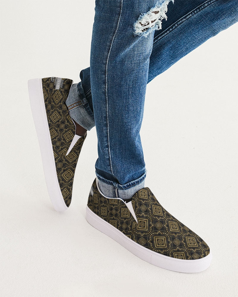 Brown Diamond pattern Men's Slip-On Canvas Shoe