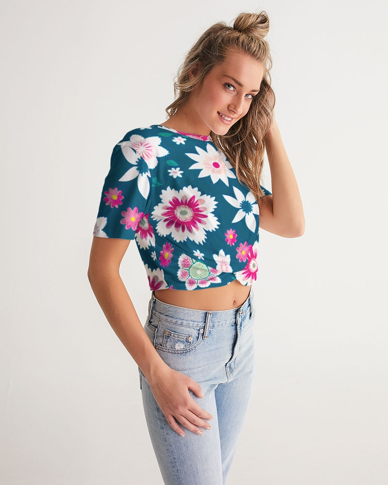 Beautiful floral pattern Women's All-Over Print Twist-Front Cropped Tee