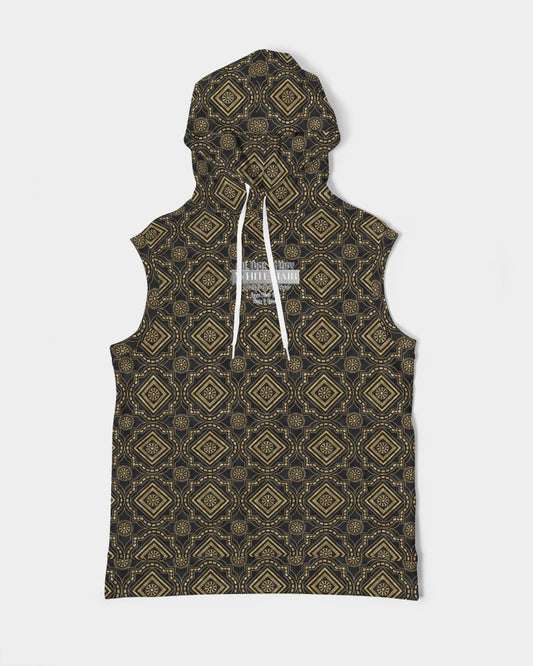 Brown Diamond pattern Men's Premium Heavyweight Sleeveless Hoodie